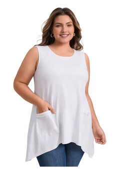 Sleeveless Hanky Asymmetrical Hem Loose Fit Flowy Tank Top with Pockets