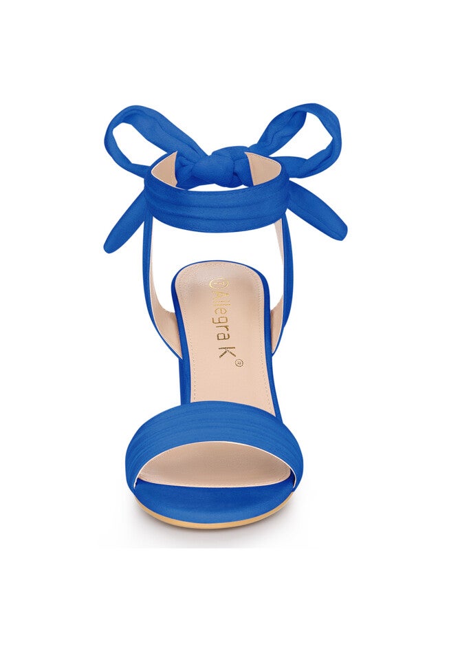 Open Toe Ankle Tie Back Chunky Heel Sandals, Deep Blue / Royal Blue, alternate image number 1