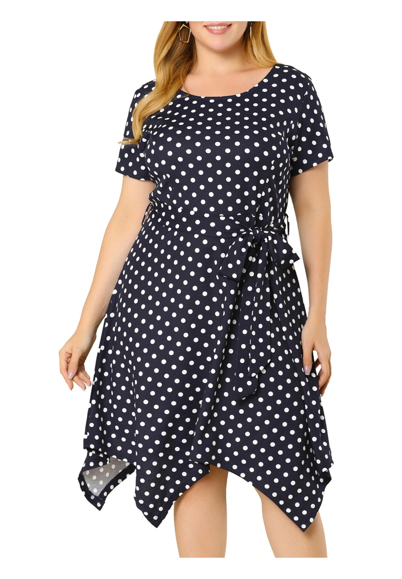 Printed Retro High Low Short Sleeves Dress, Navy Blue / Navy, alternate image number 4