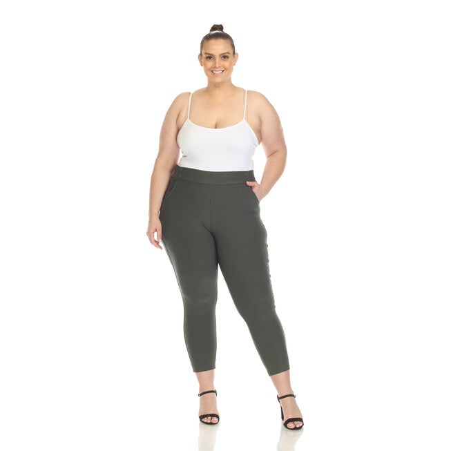 White Mark Super Soft Elastic Waistband Scuba Pants, Olive / Olive Green, alternate image number null