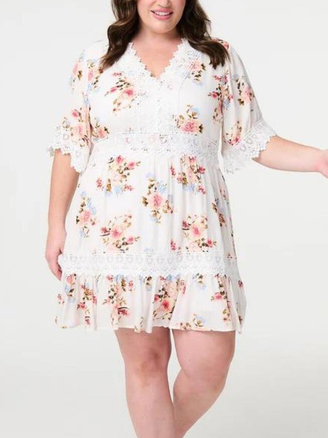 Sara Short Dress Floral Print Embroidered White, White / White, alternate image number 3