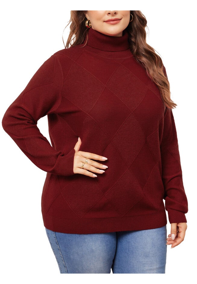 Lightweight Long Sleeve Turtleneck Pullover Sweater, Burgundy / Red, alternate image number 1
