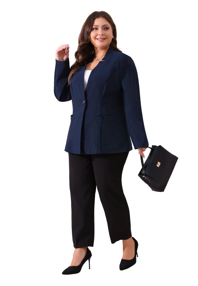 OFFICE WORK BUTTON LONG SLEEVE BLACK BLAZER, Navy Blue / Navy, hi-res image number 0