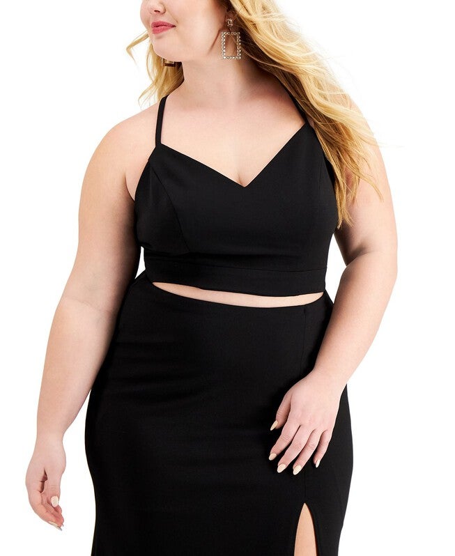 B Darlin Women's Slitted Zippered Full Length Formal A Line Skirt Plus Black Size 14W, , alternate image number null