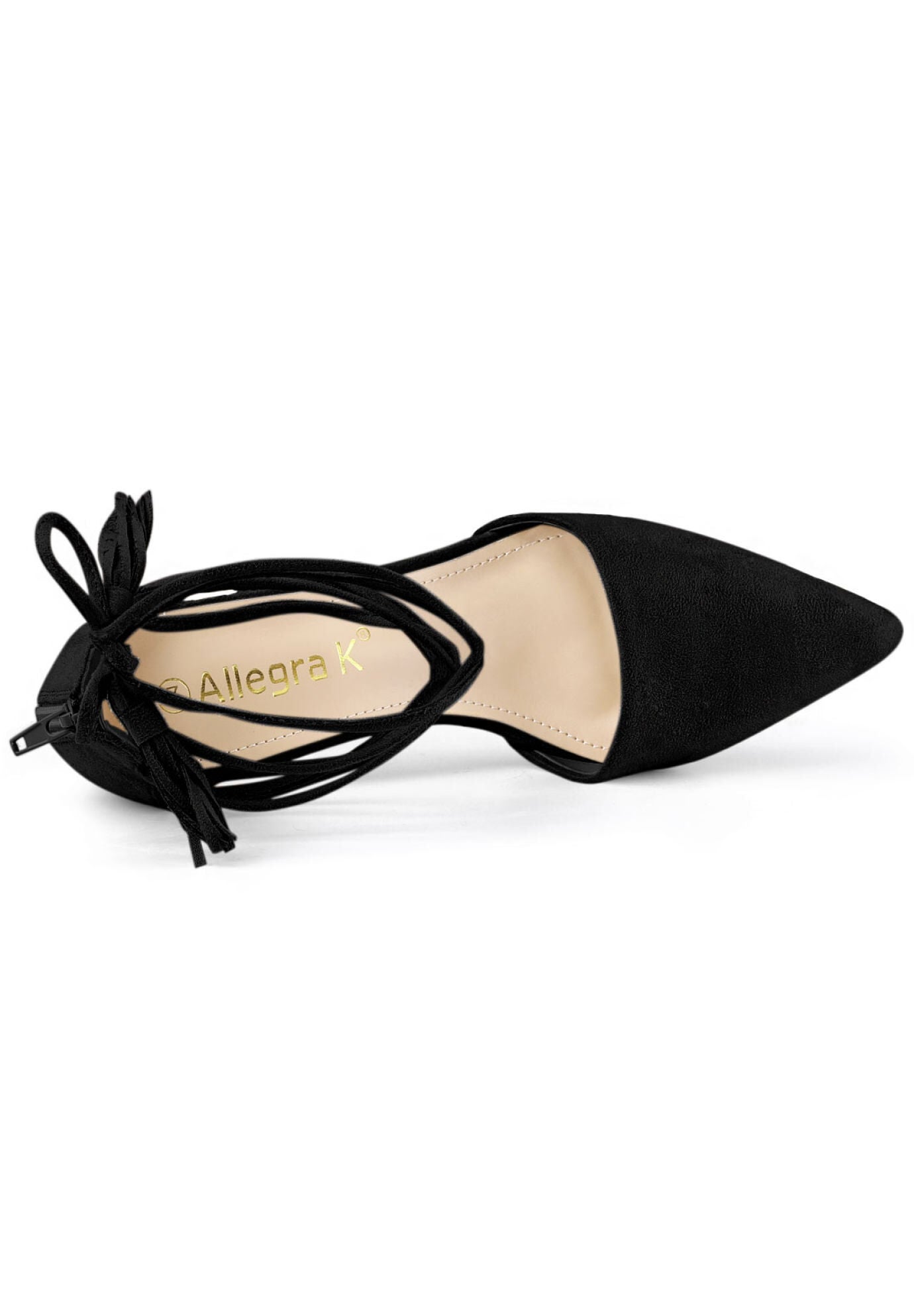 Pointed Toe Block Heels Lace Up Pumps, Black / Black, alternate image number 3