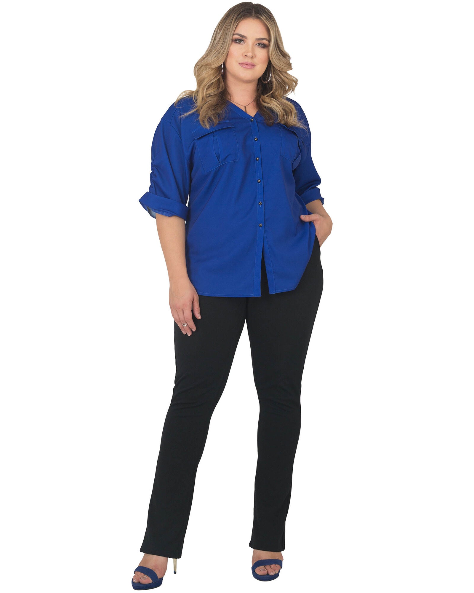 Lola Button-Front Shirt, BRTROYAL / Navy, alternate image number 1
