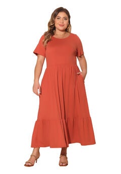 Short Sleeve Crew Neck Swing Flowy Summer Maxi Dress