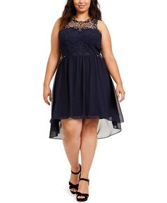 City Studios Trendy Plus Size High-Low Dress Navy Size 22W
