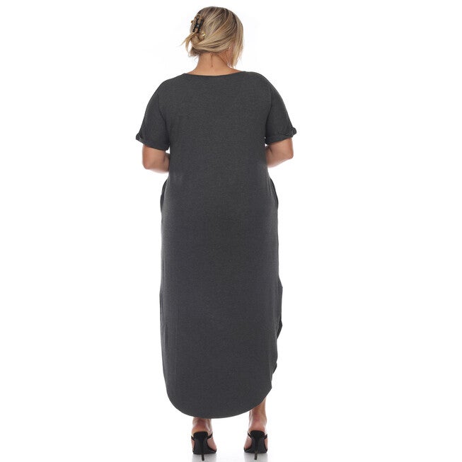 Short Sleeve V-neck Maxi Dress, Charcoal / Charcoal Grey, alternate image number 4