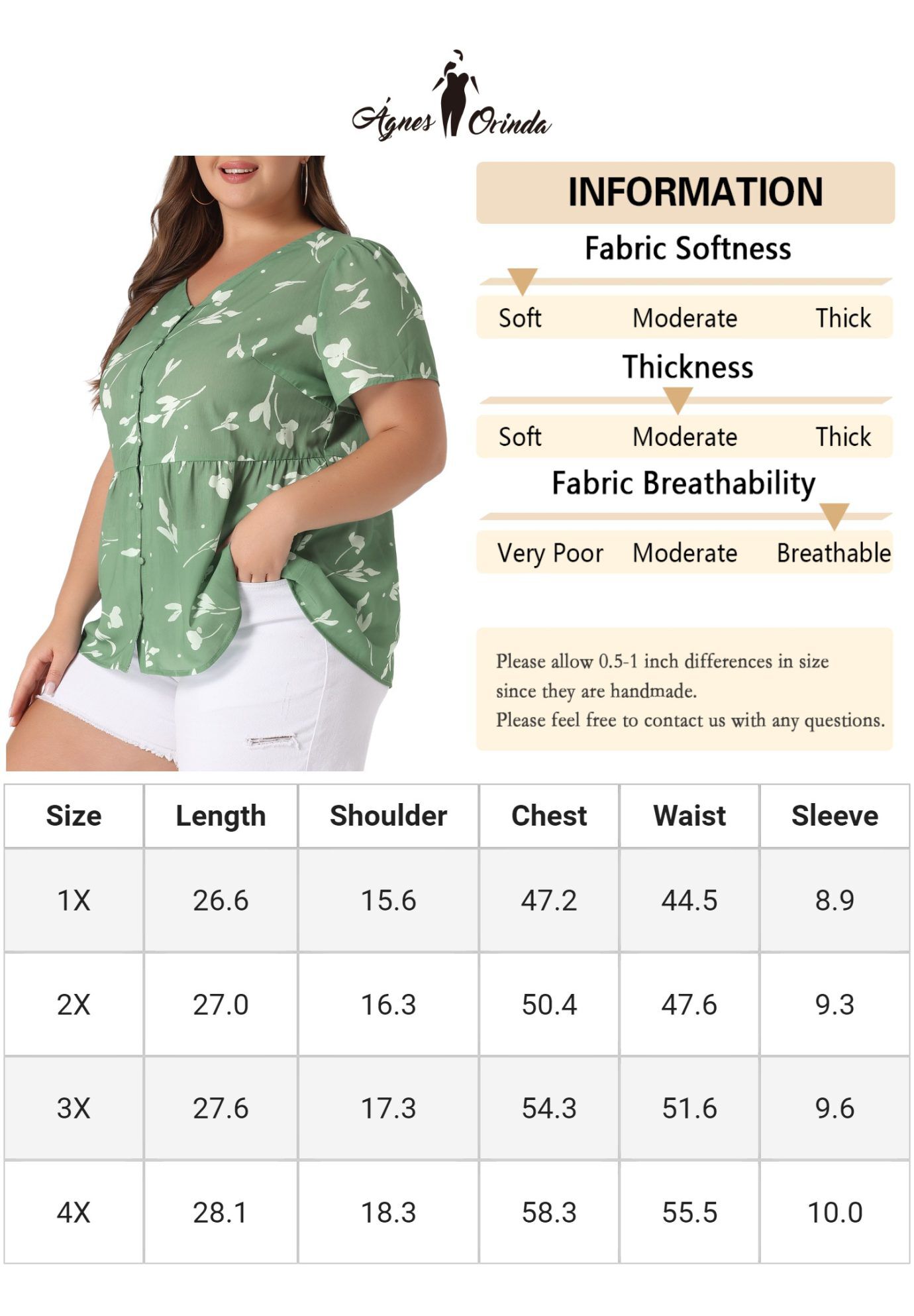 Chiffon Shirt V Neck Ruffle Short Sleeve Floral Peplum Top, Green / Sage Green, alternate image number 1