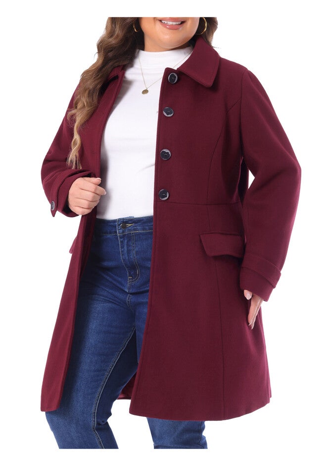 CLASSIC STAND COLLAR LONG TRENCH COAT, Burgundy / Red, alternate image number 1