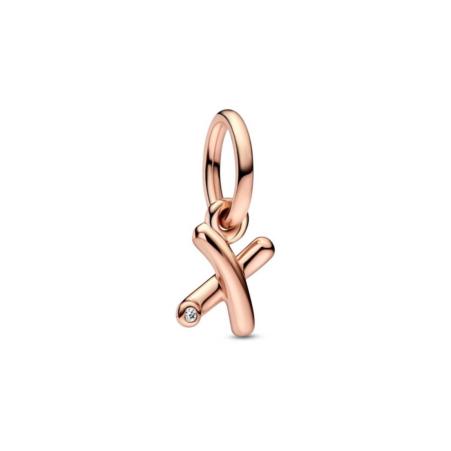 LETTER X SCRIPT ALPHABET DANGLE CHARM IN ROSE GOLD, Rose Gold / Pink, hi-res image number 0