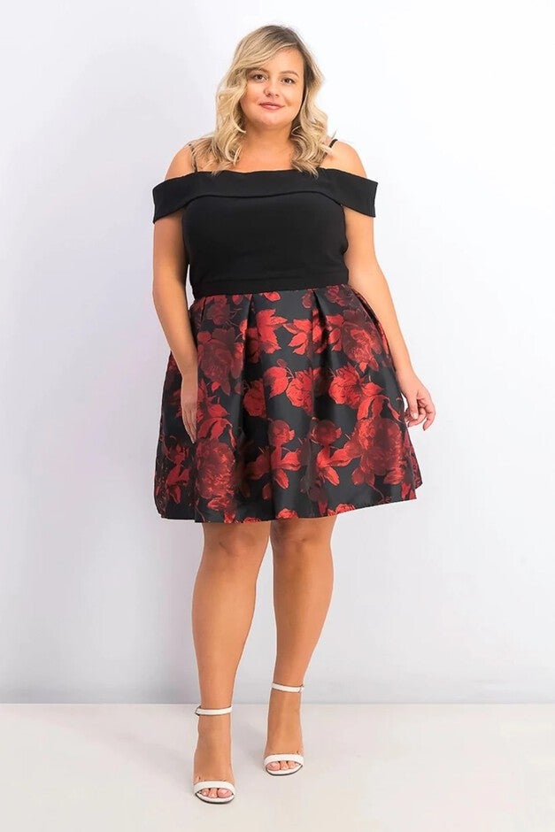 Morgan & Company Women's Plus Size Trendy Off-The-Shoulder Dress Black Size 18, Black / Black, hi-res image number 0