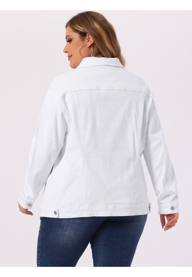STITCHING BUTTON FRONT WASHED DENIM JACKET, White / White, alternate image number 3