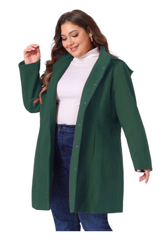 SINGLE BREASTED DETACHABLE HOODED OVERCOAT, Dark Green / Forest Green, alternate image number 1