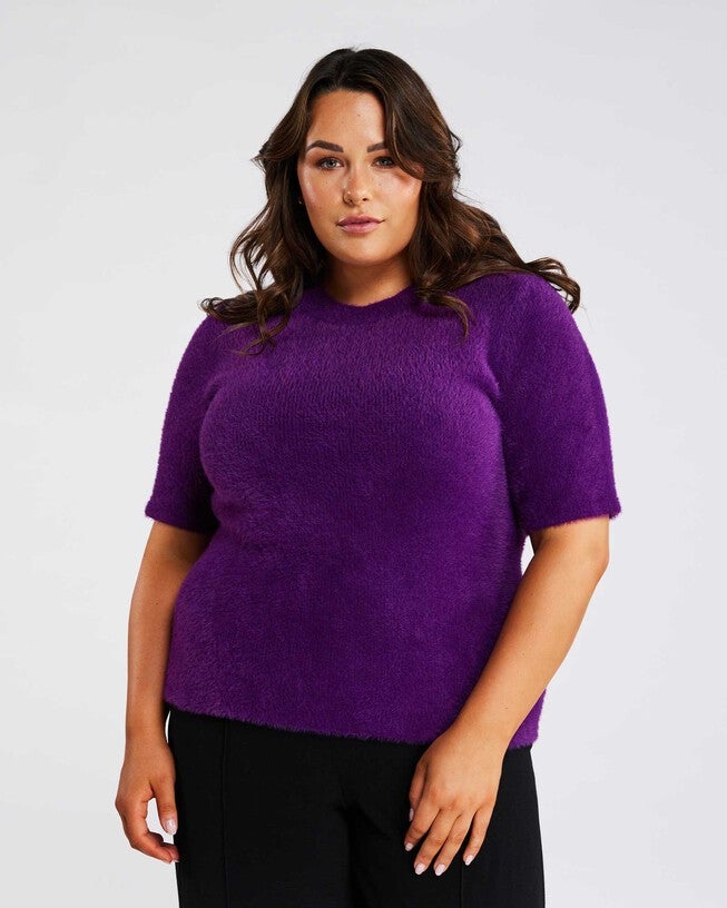 Nora Fuzzy Short Sleeved Knit, Ultraviolet / Purple, hi-res image number null