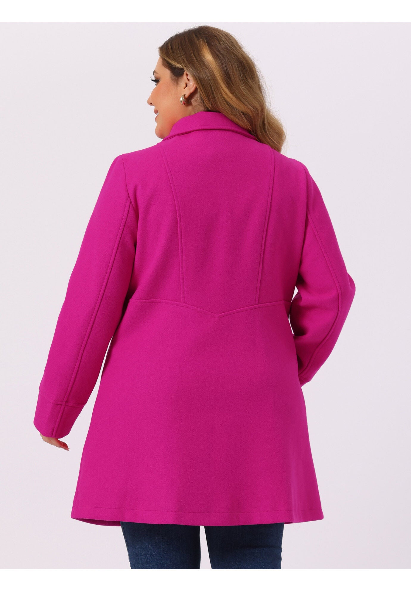 A-Line Peter Pan Collar Double Breasted Peacoat, Hot Pink / Pink, alternate image number 3