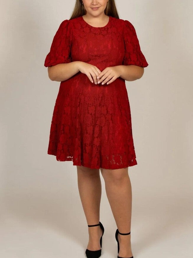 Calista Dress Cotton Fit & Flare Red Lace, Red / Red, hi-res image number 0