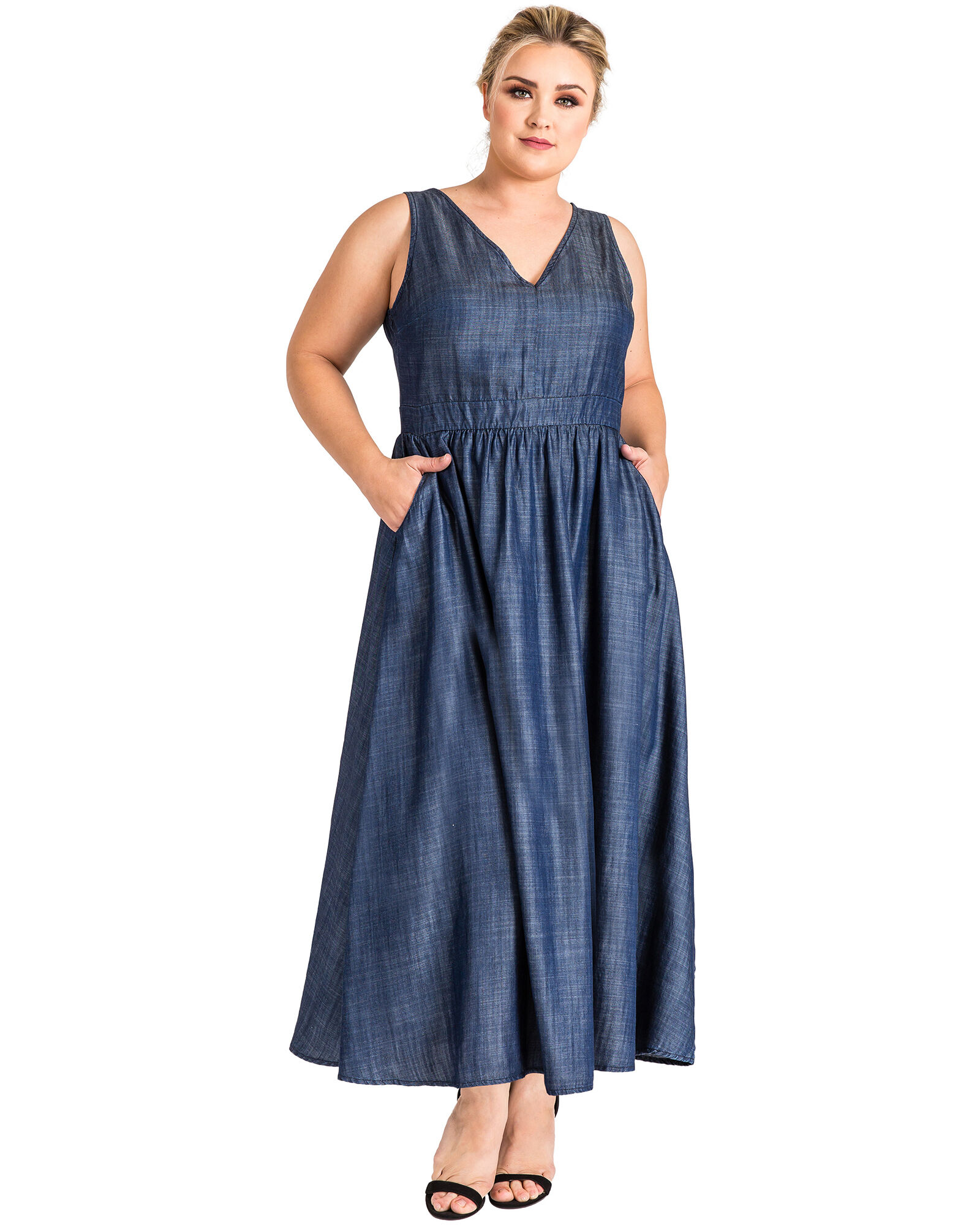 Plus Size Nimah A-Line Tencel Denim Maxi Dress | Dia u0026 Co