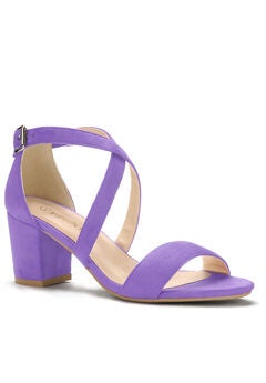 Open Toe Cross Strap Mid Block Heel Sandals