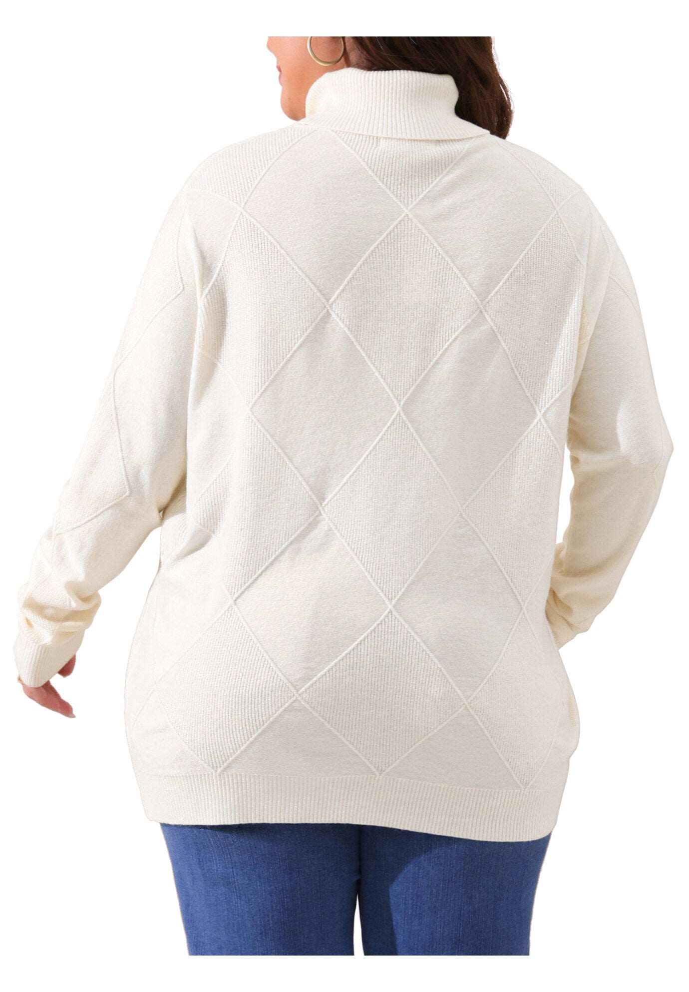 Lightweight Long Sleeve Turtleneck Pullover Sweater, Cream White / Cream, alternate image number 3