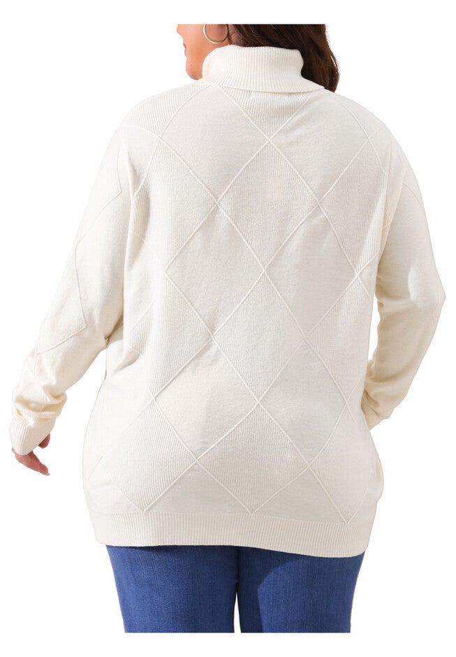 Lightweight Long Sleeve Turtleneck Pullover Sweater, Cream White / Cream, alternate image number 3