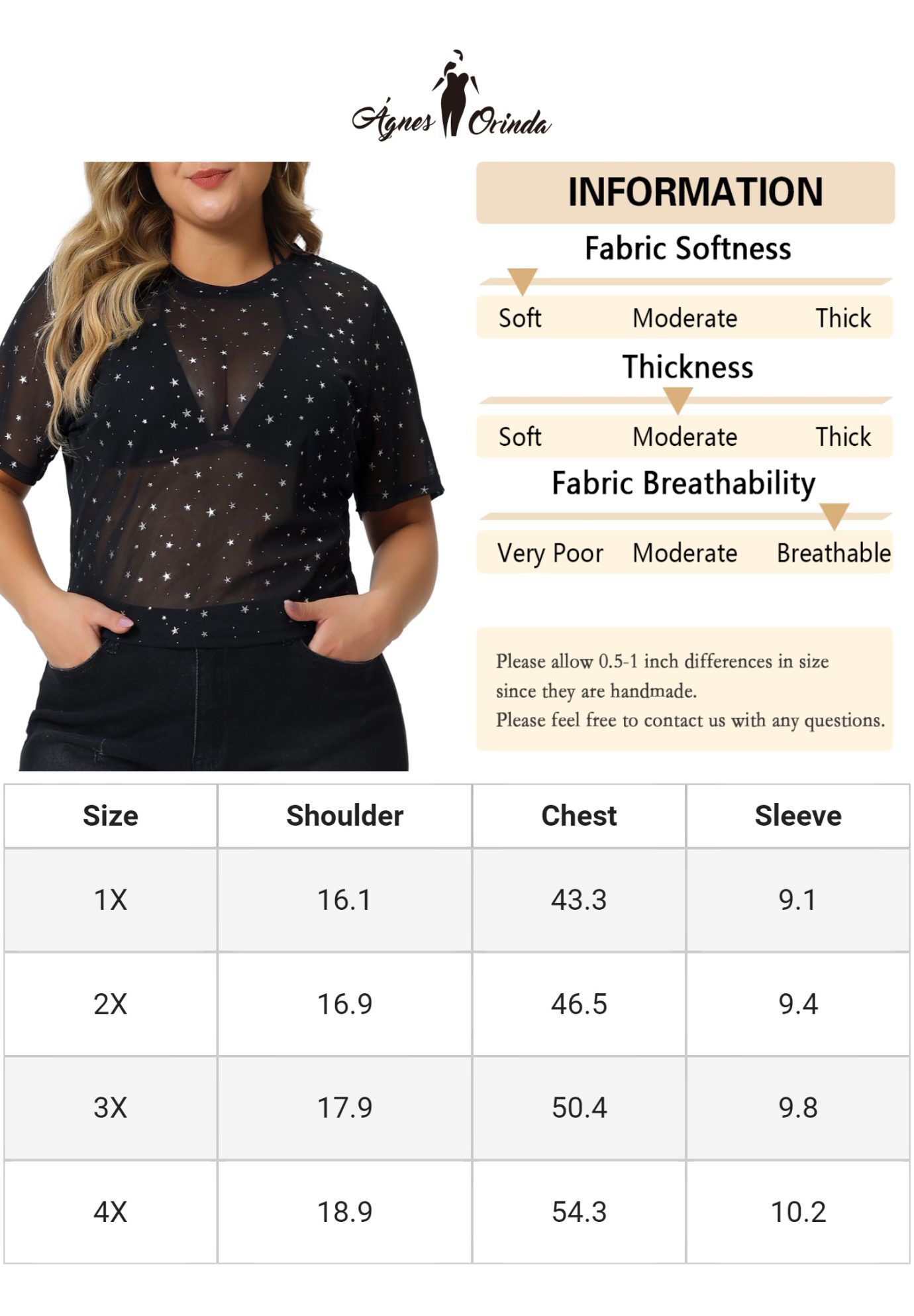 MESH TOP GLITTER SILVER STAR SHEER SEE THROUGH SHORT SLEEVE SHORT TEE, Black / Black, alternate image number 4