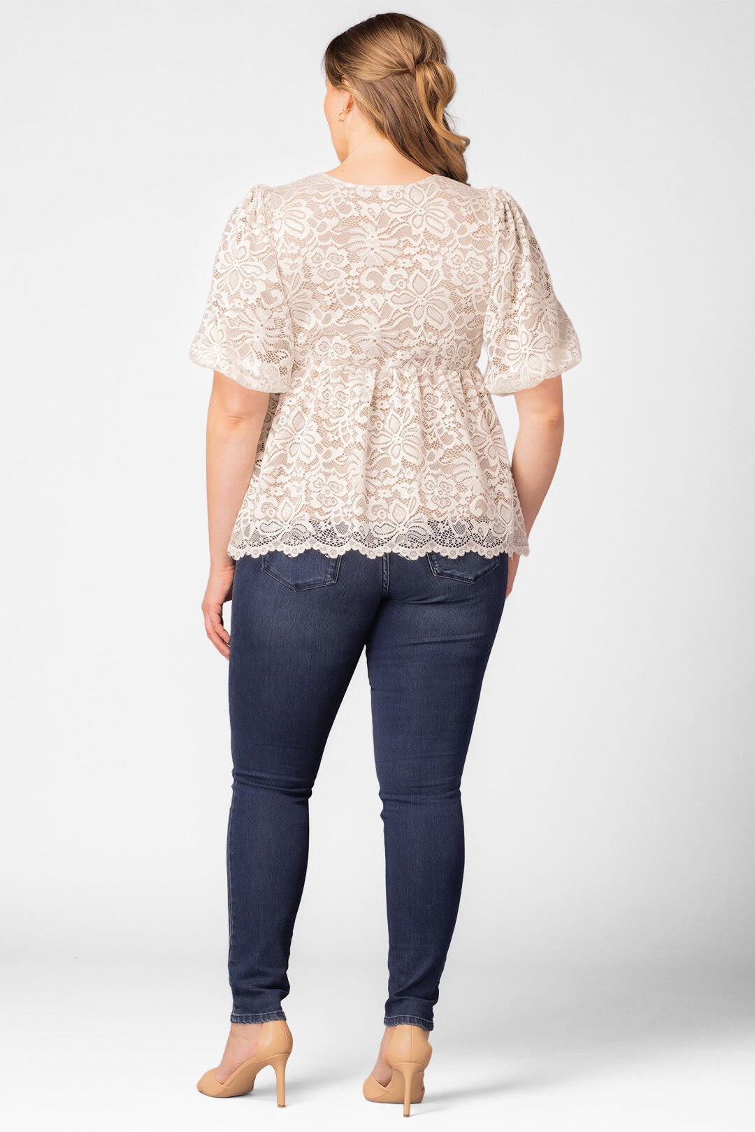 Winsome Sweetheart Lace Peplum Top, IvoryNude / Ivory, alternate image number 1