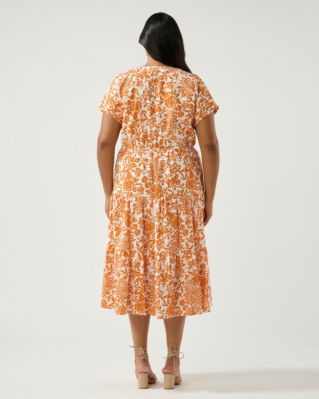 Cote d'Azur Broderie Midi Dress, MilkMango / Orange, alternate image number null
