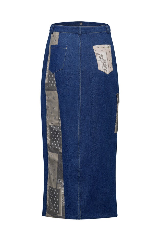 Patchwork Denim Midi Skirt, , alternate image number 8