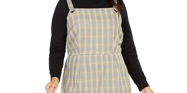 Be Bop Women's Plus Size Trendy Plaid Jumper Dress Yellow Size 2X, , alternate image number null