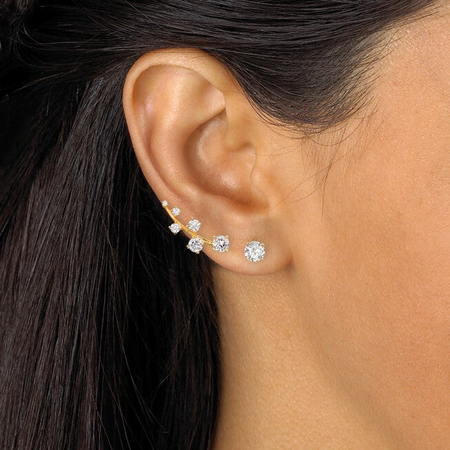2.22 TCW CZ 14k Gold-plated Sterling Silver Ear Climber and Stud Earrings Set, , alternate image number 7