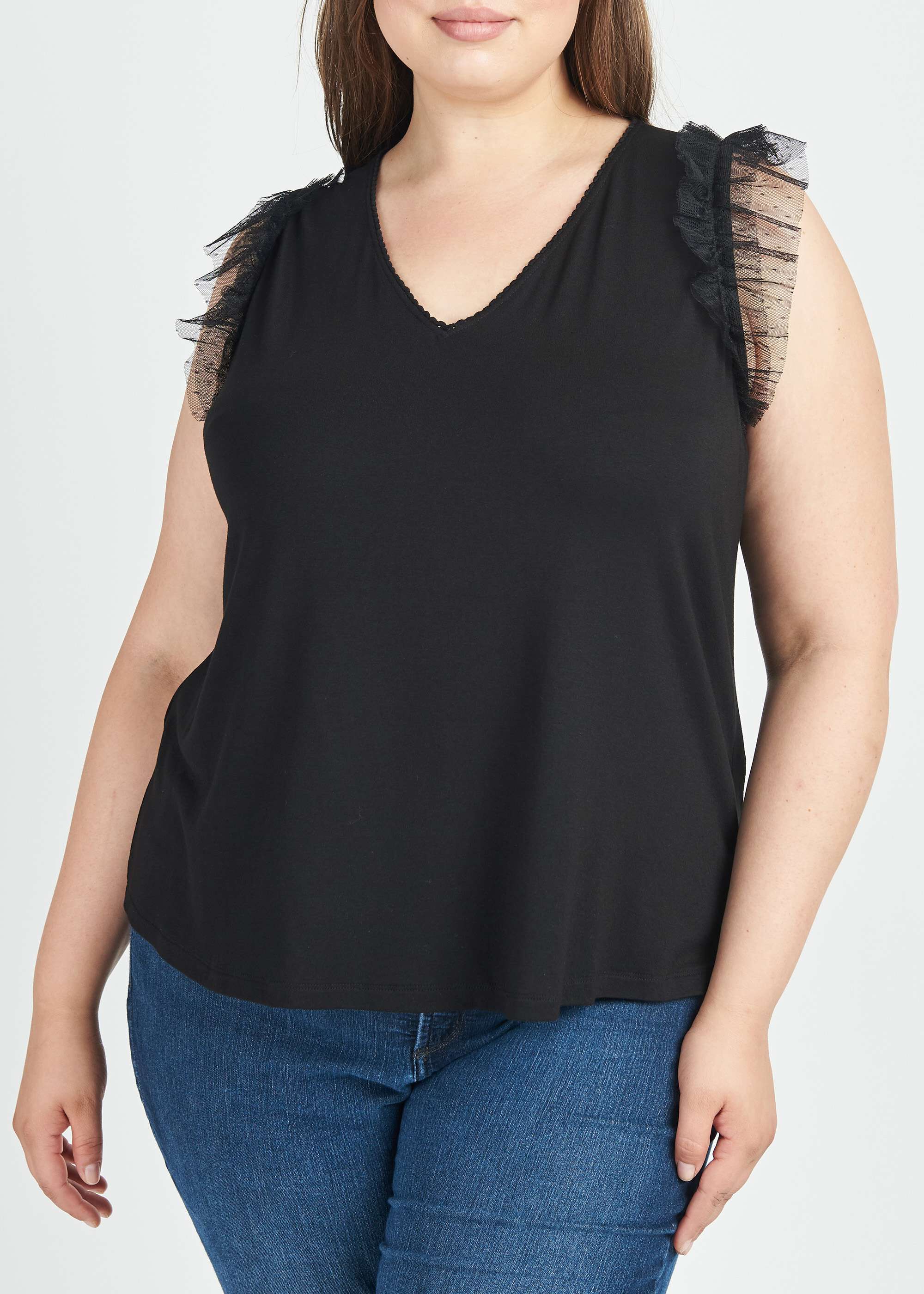 Anais Ruffle Lace Black Top, BLACK / Black, hi-res image number 0