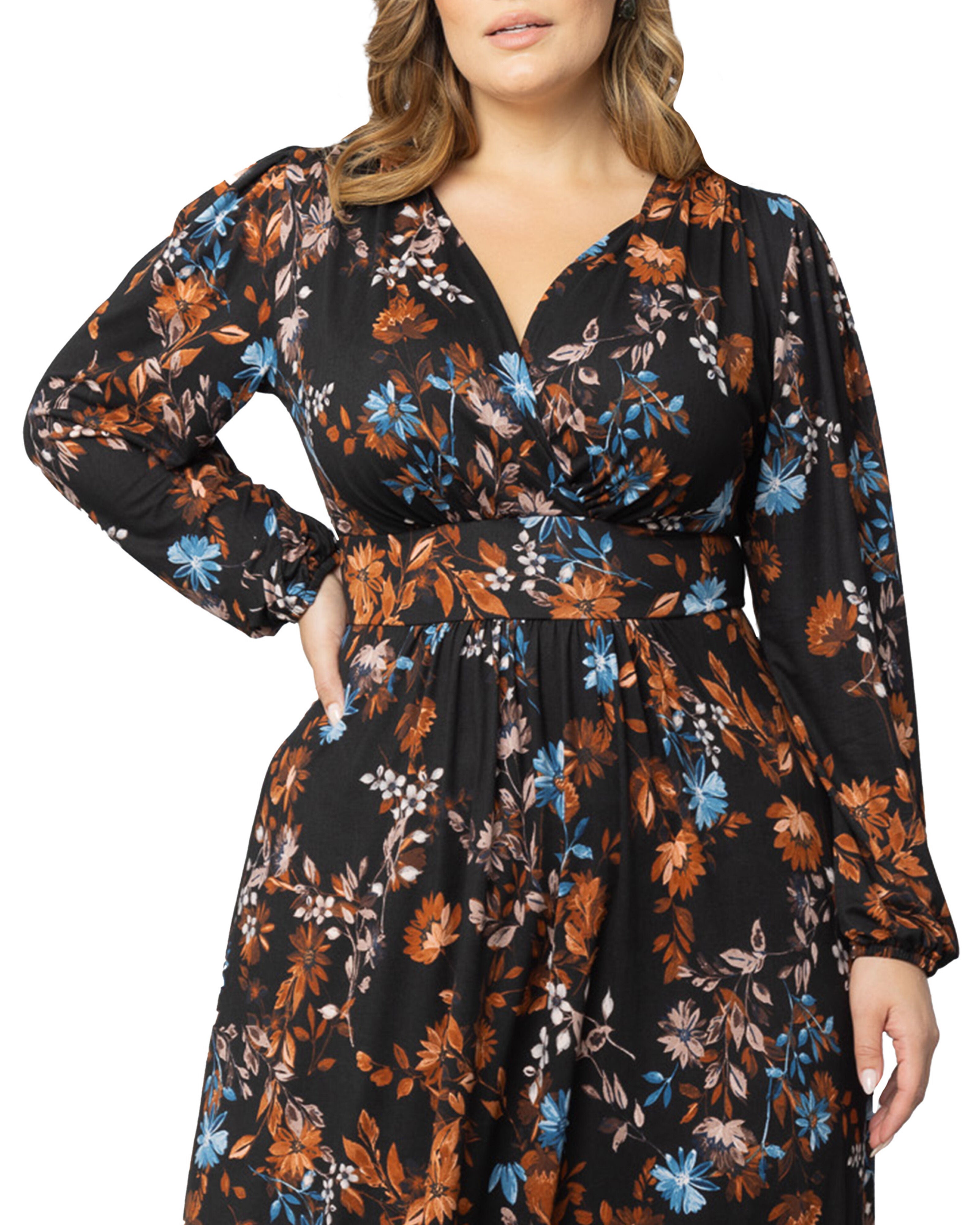 Kelsey Long Sleeve Maxi Dress, MIDNIGHT ASTERS / Black, alternate image number 2