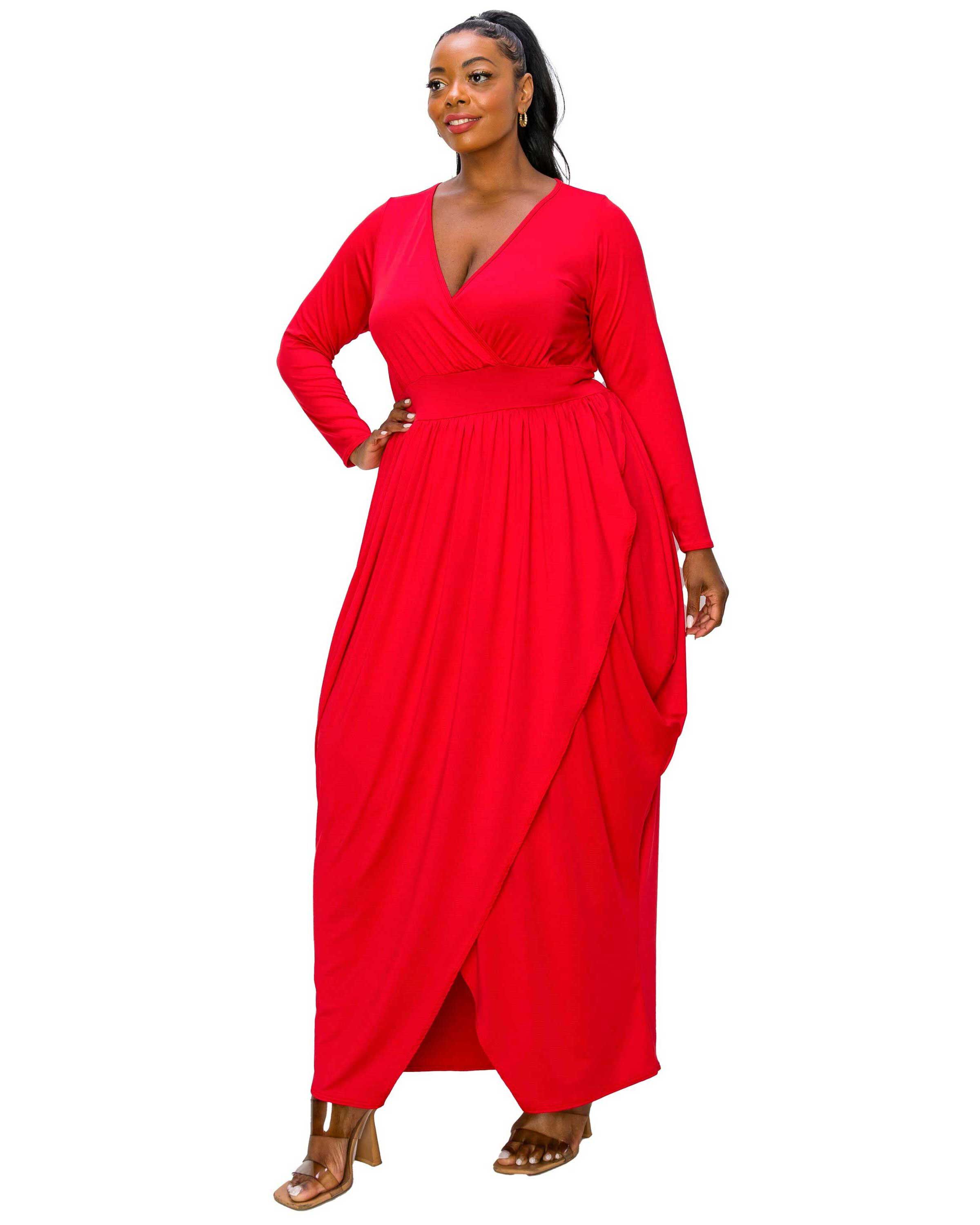 GIULIANA TULIP HEM MAXI DRESS, Red / Red, alternate image number 2