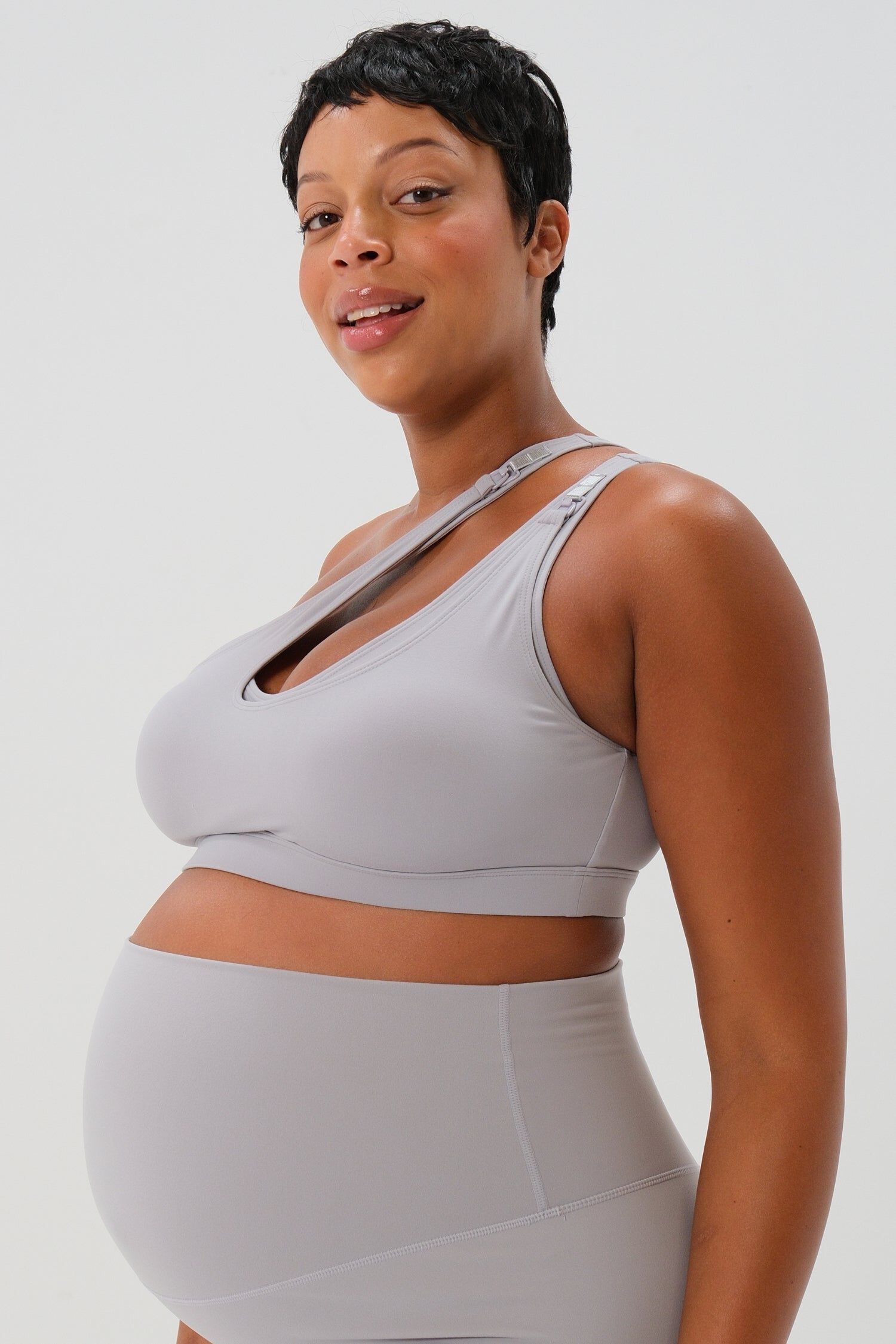 Women's Cross Body Nursing Bra With Easy-Release Breastfeeding Clips and One-Shoulder Design, Light Gray / Light Grey, alternate image number 2