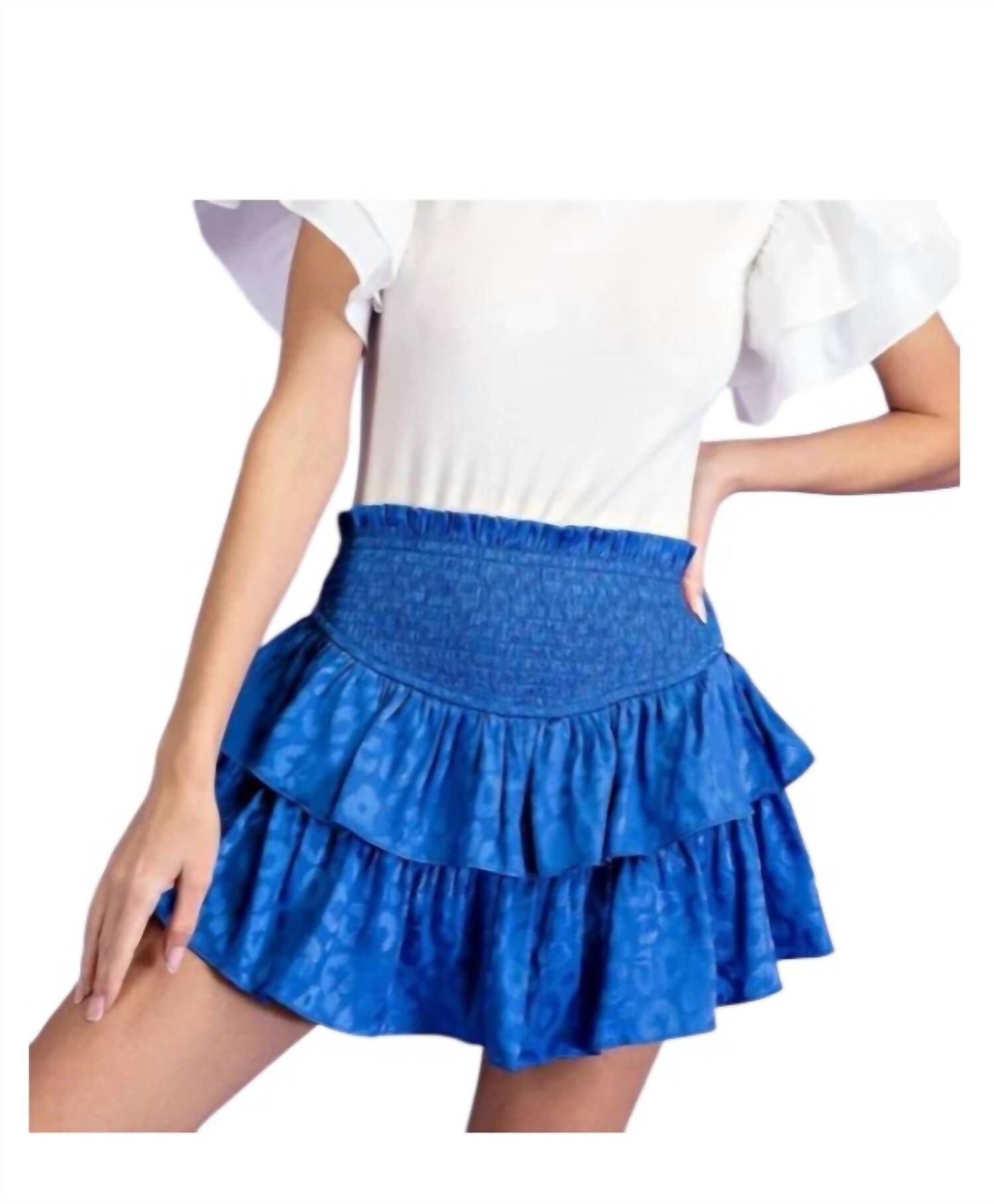 Smocked Ruffle Mini Skort in Royal Blue, Royal Blue / Royal Blue, hi-res image number 0