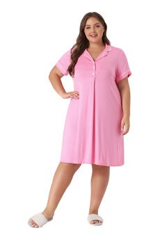 Short Sleeves Pajama Button Down Nightshirt
