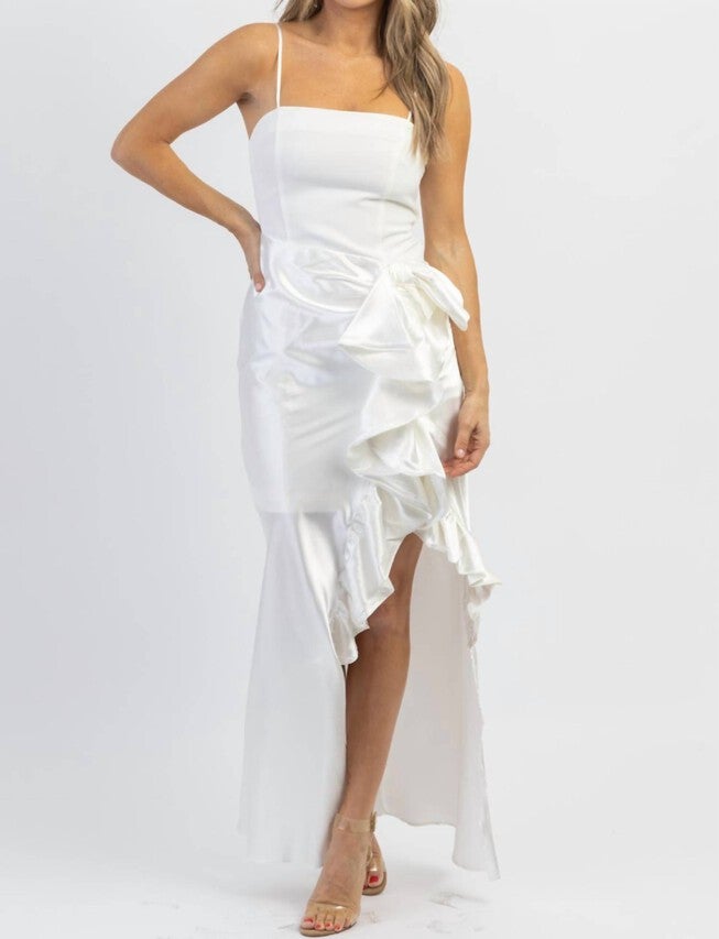 SIOBHAN SIDE RUFFLE DRESS IN WHITE, White / White, alternate image number null