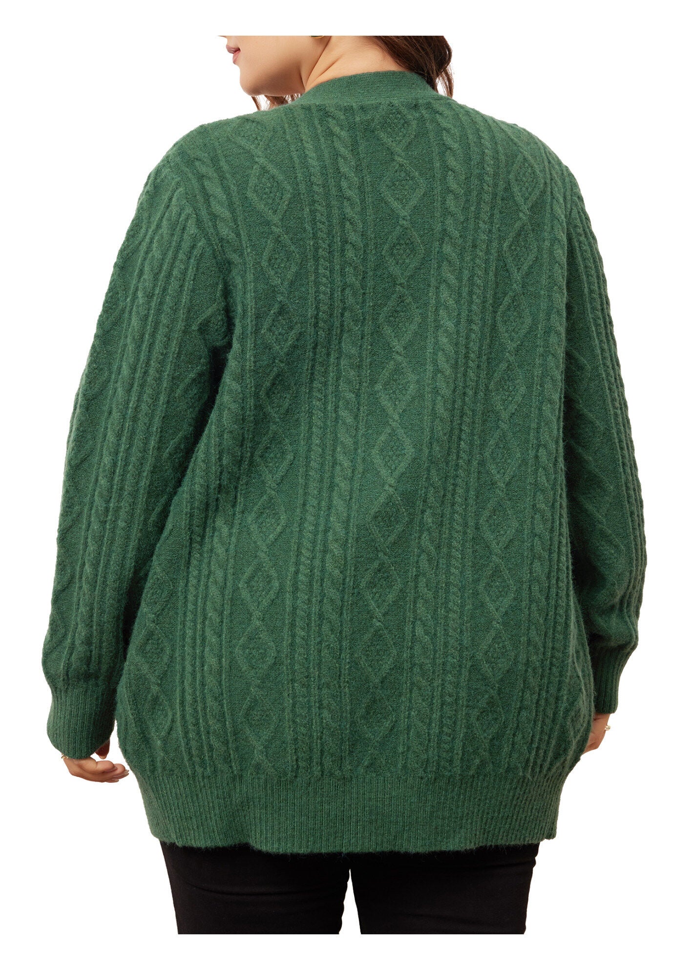 OPEN FRONT LIGHTWEIGHT SWEATER CARDIGAN WITH POCKETS, Dark Green / Forest Green, alternate image number 3