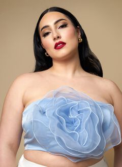 CAMELLIA 3D FLOWER STRAPLESS TOP - CORNFLOWER