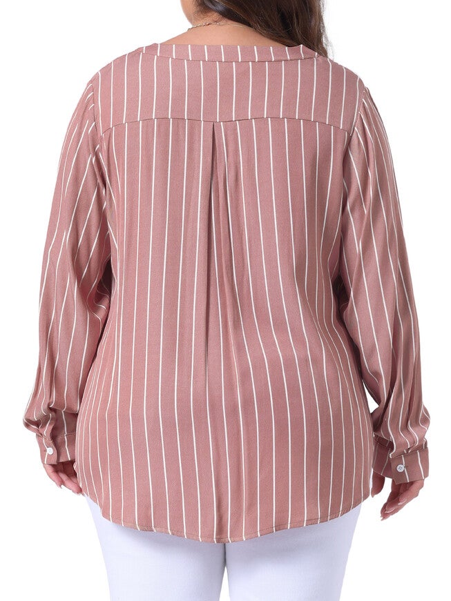 Long Sleeve Button Down Shirt Top, Pink / Pink, alternate image number 3