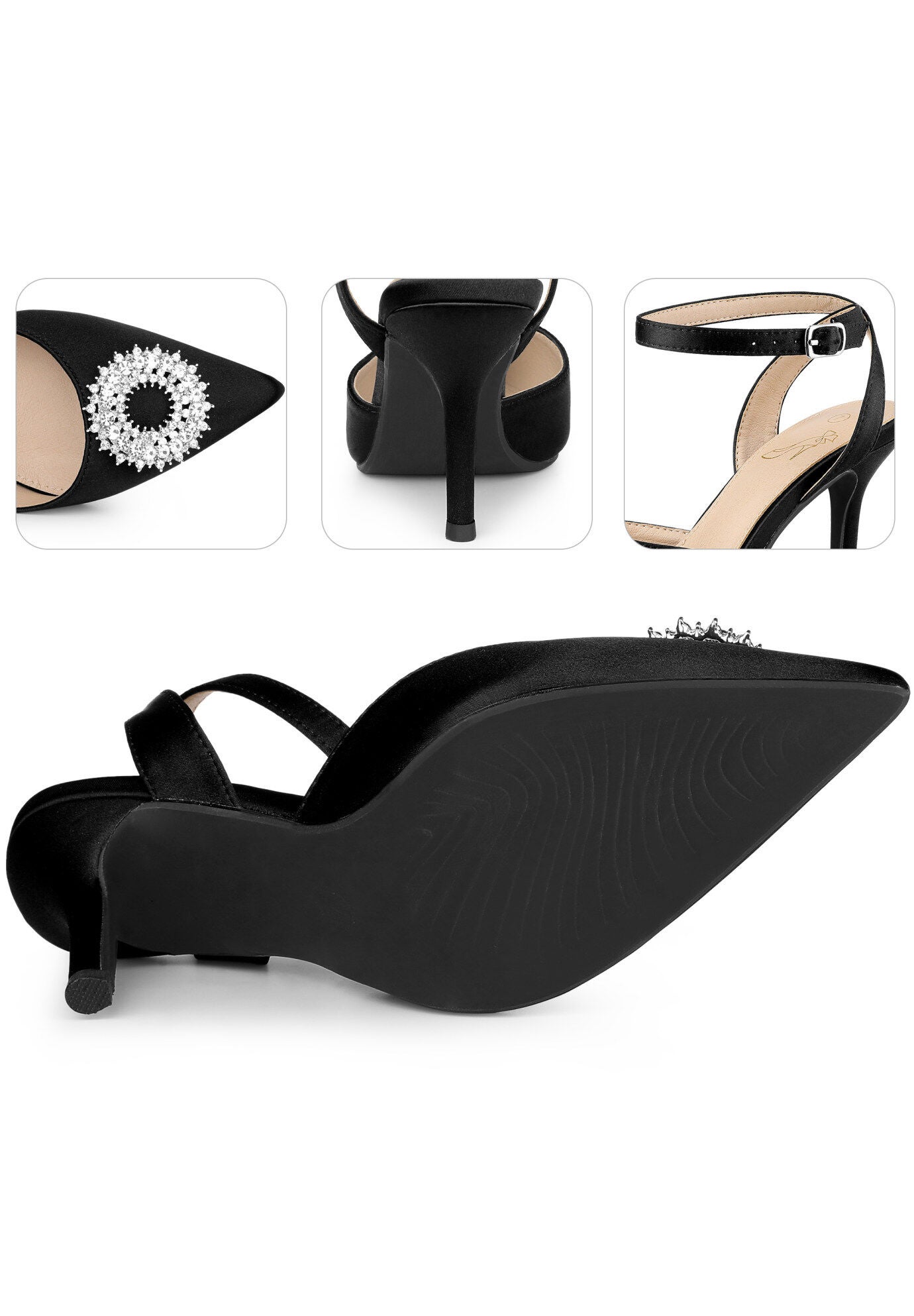 Rhinestones Ankle Strap Stiletto Heel Pumps, Black / Black, alternate image number 3