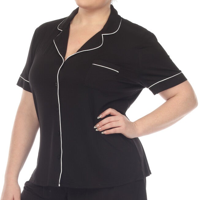 Short Sleeve Bamboo Pajama Set, Black / Black, alternate image number null