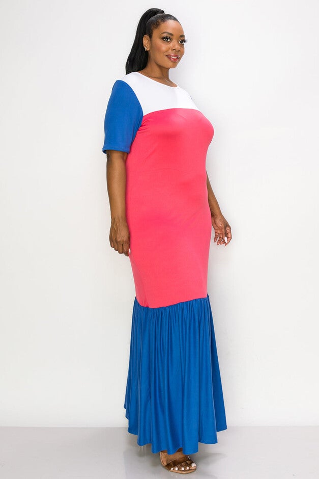 AMI COLORBLOCK MAXI DRESS, IndigoWhiteStrawberry / Royal Blue, alternate image number null