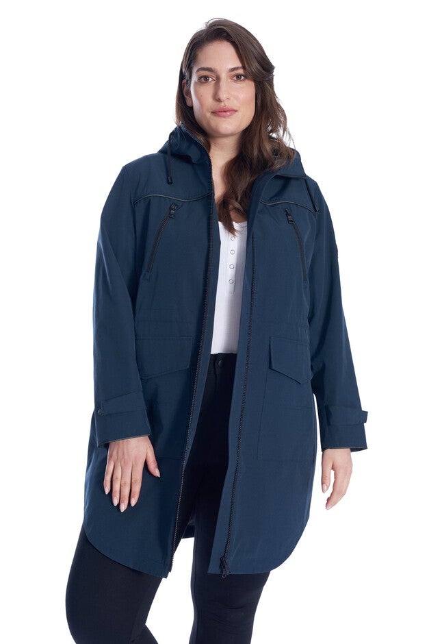 Women's Plus Size - BANKS | Rain Jacket - Weather Resistant Raincoat With Drawstring Hood, Navy / Navy, alternate image number 1