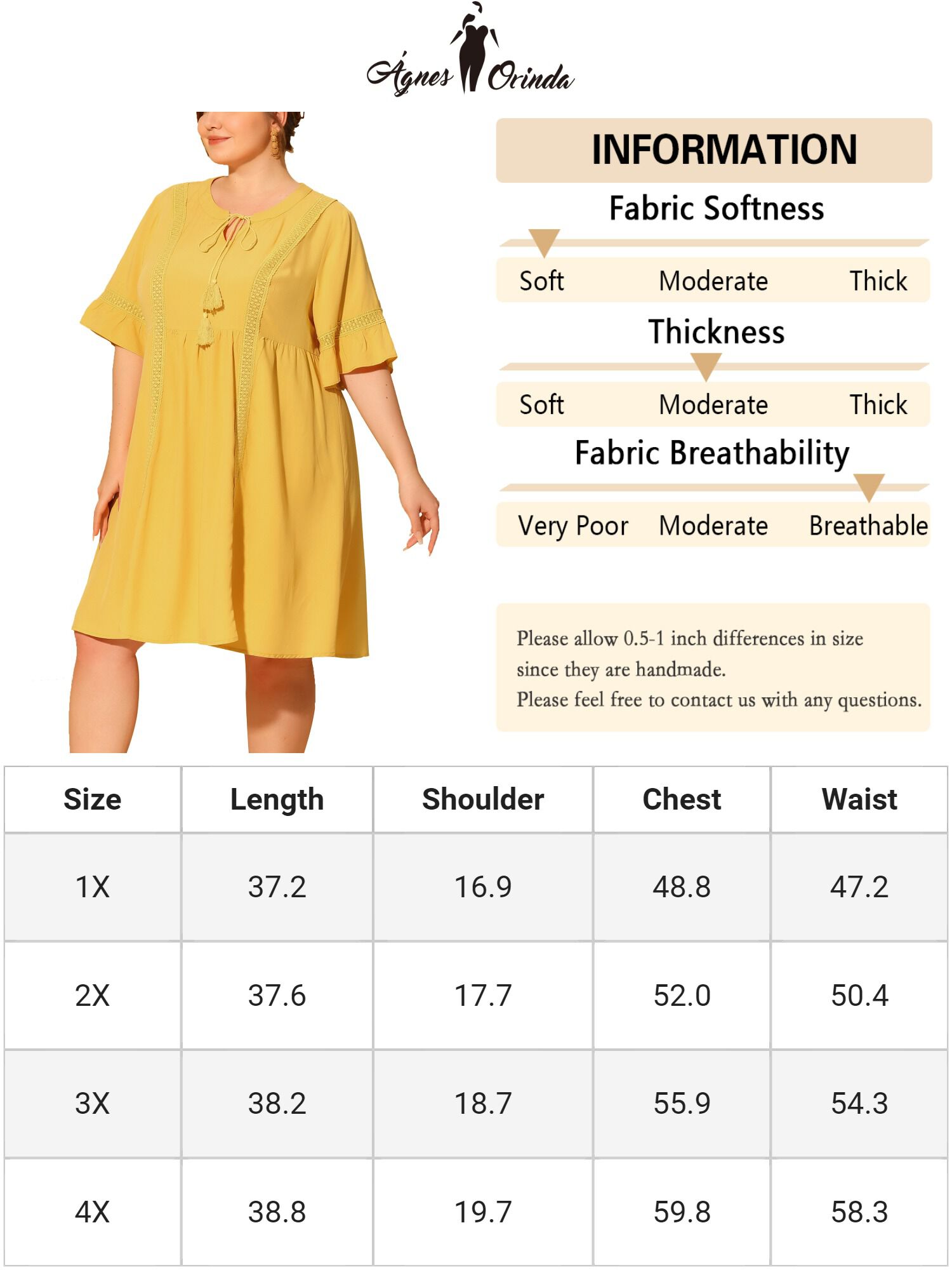 Ruffle Short Sleeve Lace Insert V Neck Tassel Bohemian Dress, Yellow / Yellow, alternate image number 4