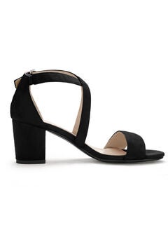 Open Toe Cross Strap Mid Block Heel Sandals