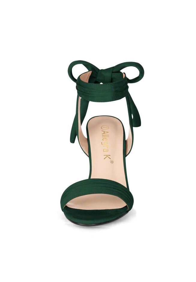 Open Toe Ankle Tie Back Chunky Heel Sandals, Dark Green / Forest Green, alternate image number 1