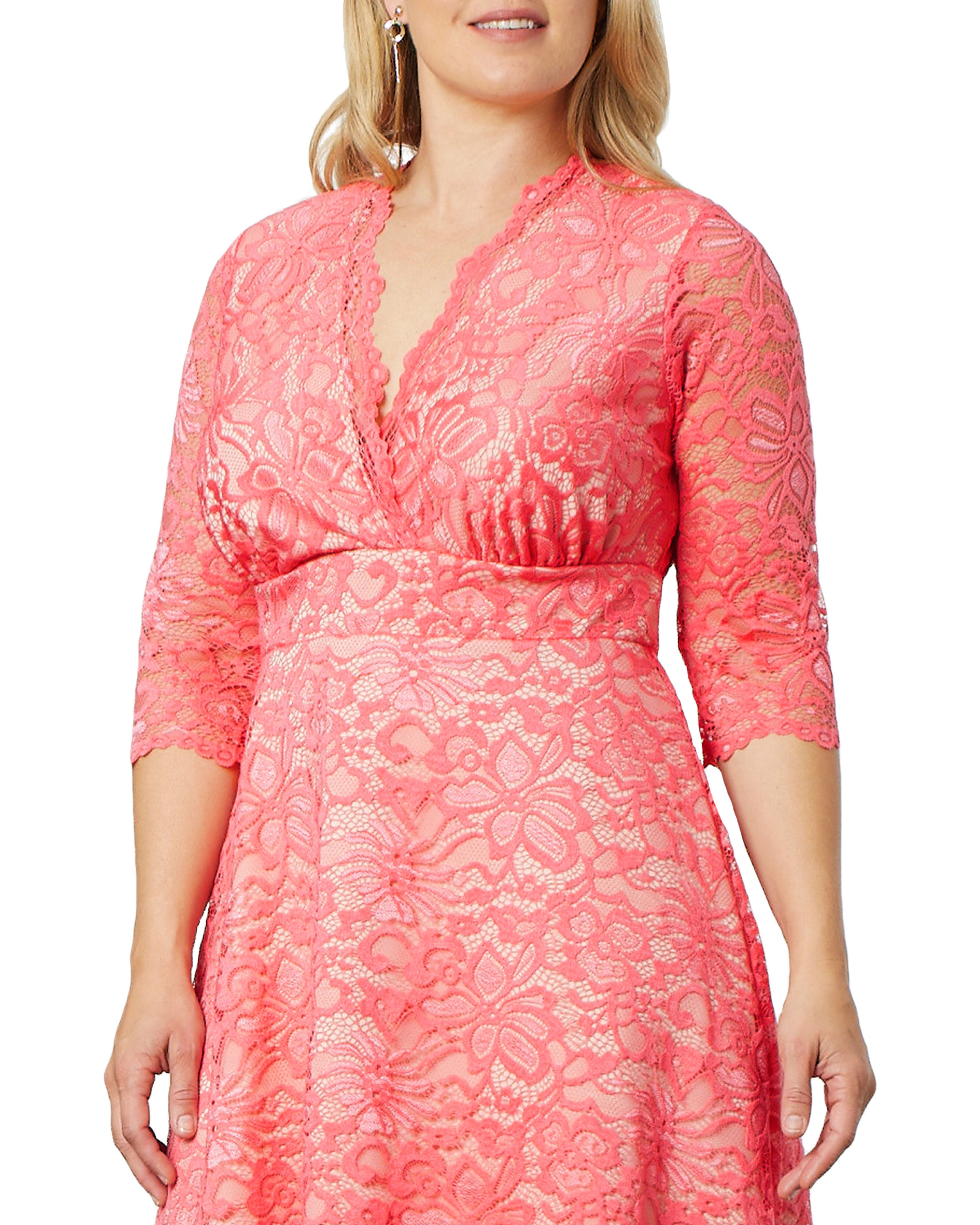 Mademoiselle Lace Cocktail Dress, CORAL / Coral, alternate image number 2